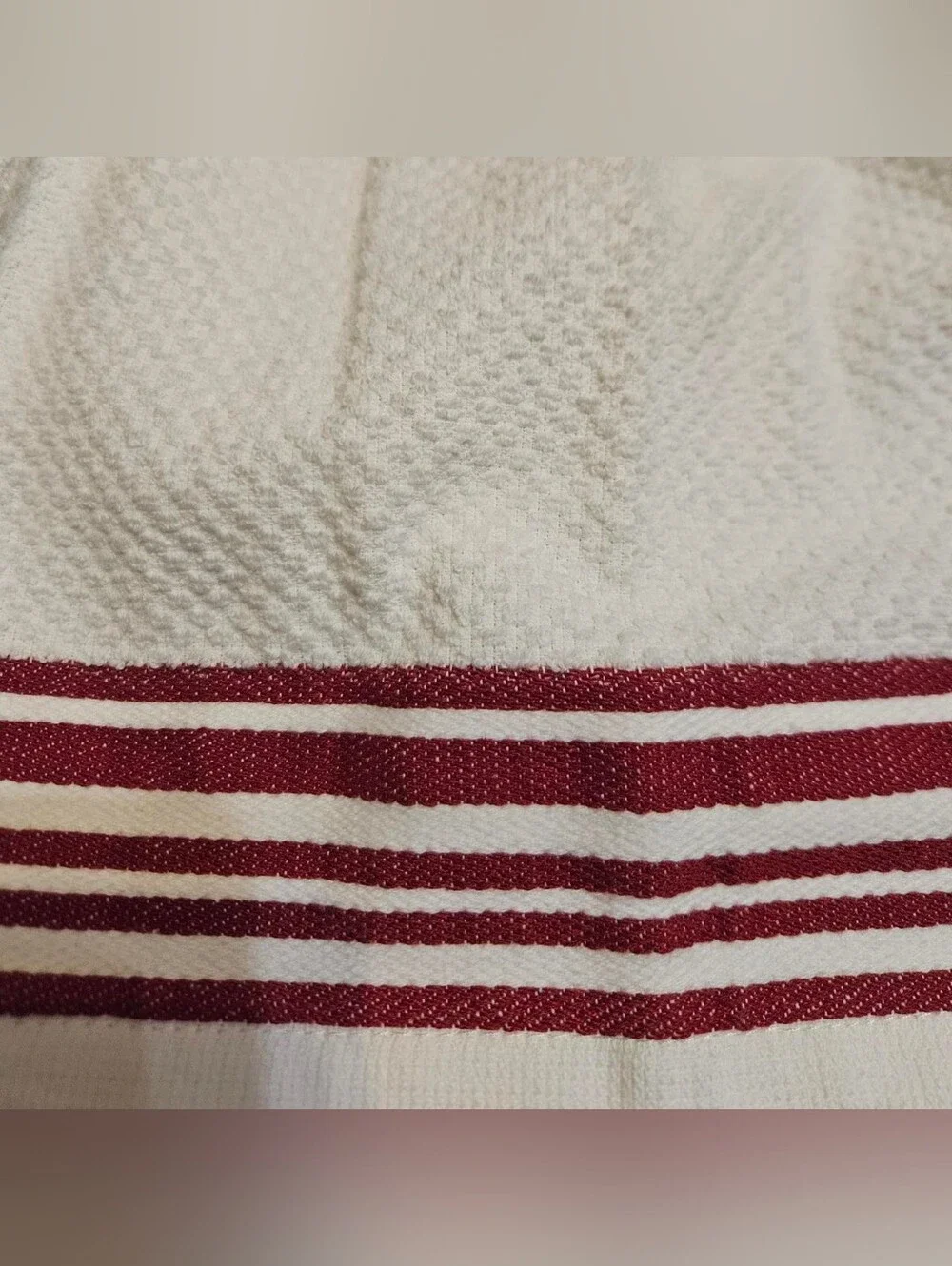 2 Handcrafted Towels Attached To Potholders | Red + White | Stripes